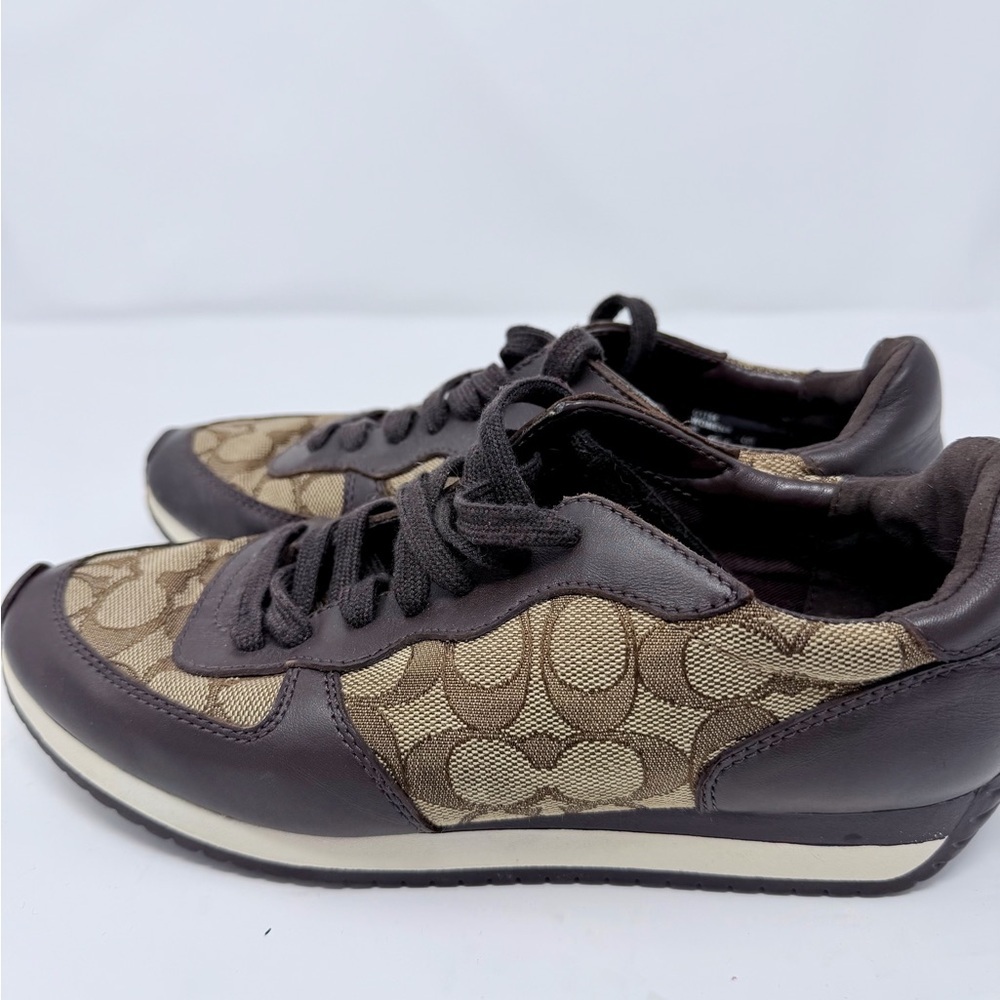 Coach Farrah Signature Jacquard Brown and Tan Lace-Up Sneakers size 8,5 - Picture 6 of 9